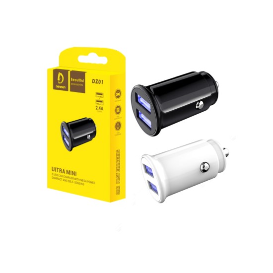 CAR CHARGER ADAPTER DENMEN DZ01 DUAL USB 2.4A WHITE/BLACK CAR CHARGER ADAPTER DENMEN DZ01 DUAL USB 2.4A WHITE/BLACK